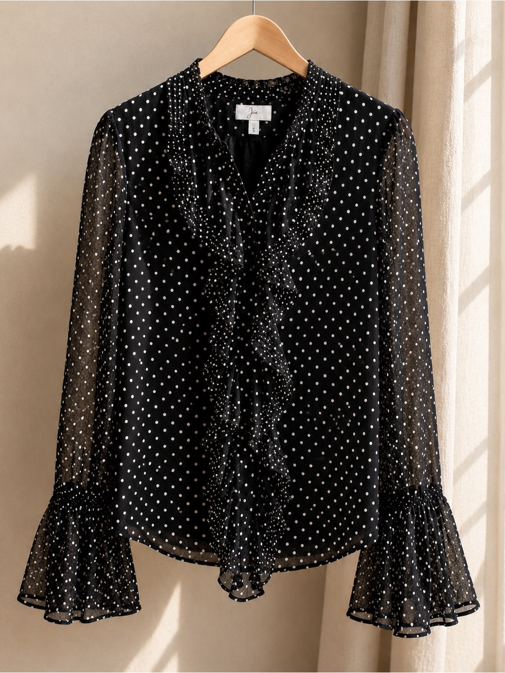 Joie Silk Polka Dot Ruffle Blouse Black & White Sz. Small